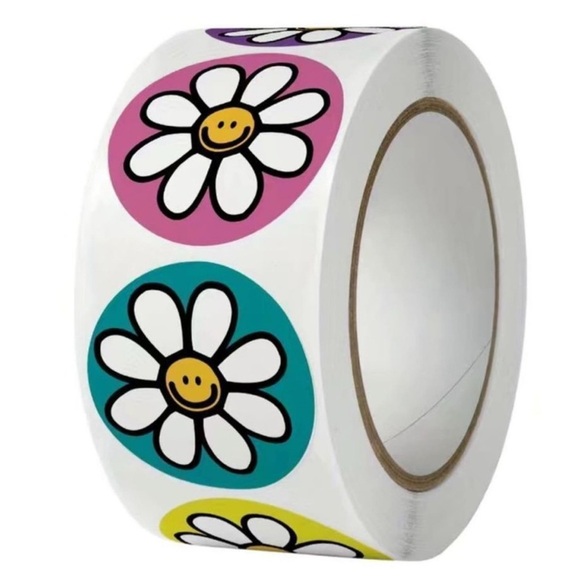 🌼COLORFUL DAISY🌼 500pcs ROUND STICKER ROLL 🌟NWT🌟 - Picture 5 of 6